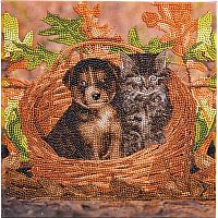 Crystal Art - Puppy & Kitten In A Basket