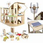 Wooden Green Dollhouse with Furniture - Plan Toys