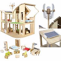 Wooden Green Dollhouse with Furniture - Plan Toys