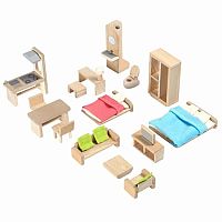 Wooden Green Dollhouse with Furniture - Plan Toys