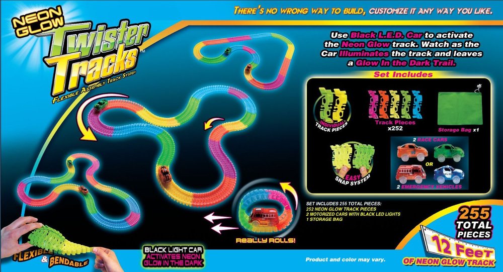 Neon Glow Flexi Track Set with 2 Cars Toy Sense