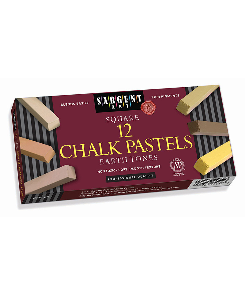 Square Earth Tone Chalk Pastels 12 ct. Toy Sense