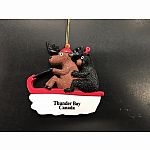 Sledding Moose and Bear Souvenir Ornament