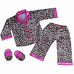 Animal Print Satin PJ's with Hot Pink Trim and Slippers for 18" Doll
