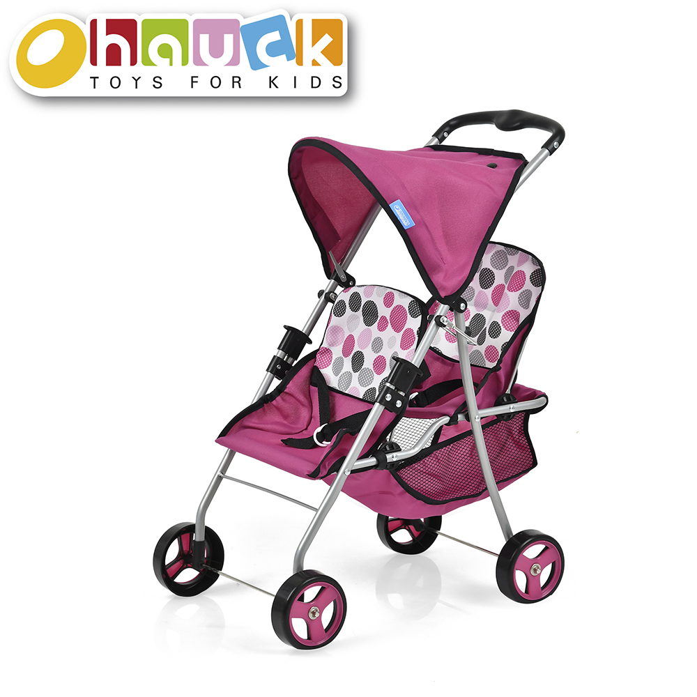 Pink Dot Tandem Twin Doll Stroller Toy Sense