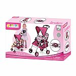 Pink Dot Tandem Twin Doll Stroller 