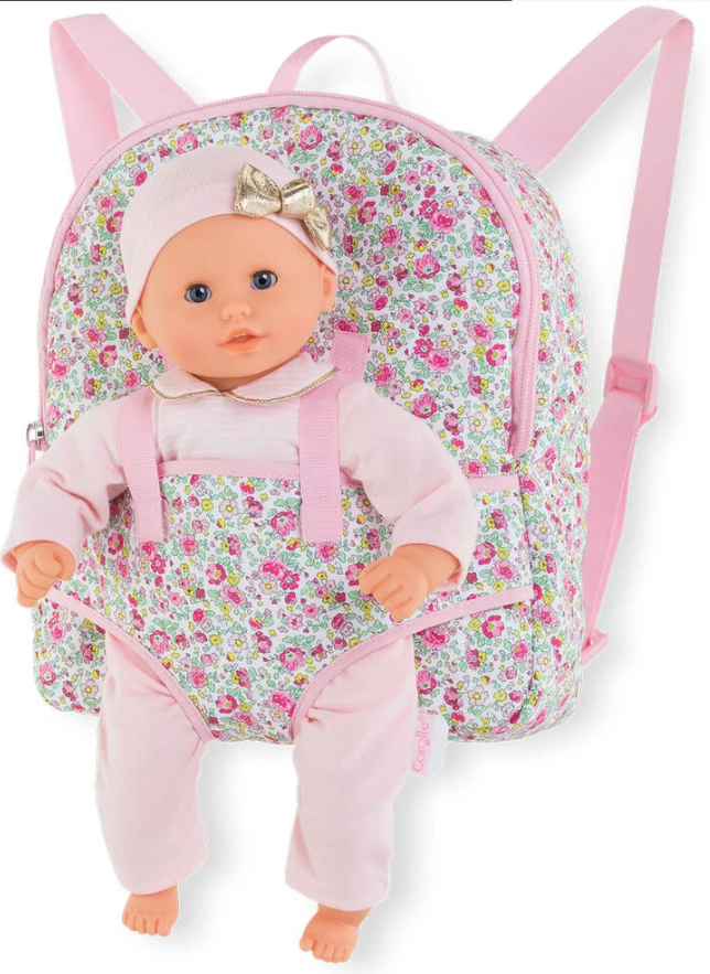 Corolle Floral Baby Doll Carrier Backpack for 12 inch Dolls Toy Sense