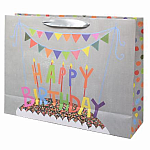 Happy Birthday Gray Gift Bag  Large 