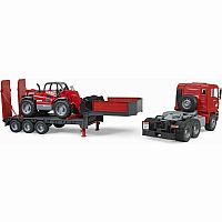 Bruder MAN TGA Truck with Low Loader Trailer and Manitou Telehandler.
