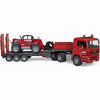 Bruder MAN TGA Truck with Low Loader Trailer and Manitou Telehandler.