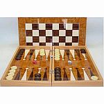 Backgammon - Burlwood Decoupage with Chessboard Back 19"