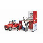 Bworld Fire Station with Land Rover Defender.