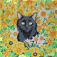 Crystal Art Card - Cat Amongst the Flowers