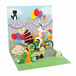 Cat and Cake Bike Ride Birthday Pop-Up Card 