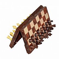 2-In-1 Magnetic Folding Peach Wood Chess & Checkers by Rustik