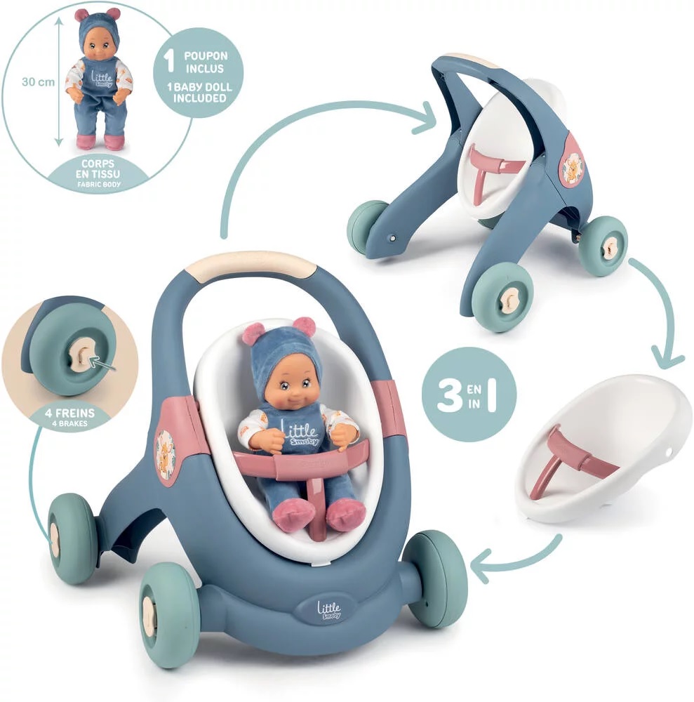 Smoby 3 in 1 Baby Walker and Doll Toy Sense