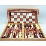 Backgammon - Walnut Decoupage with Chessboard Back 19"