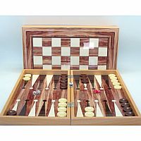 Backgammon - Walnut Decoupage with Chessboard Back 19 Inch