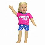 Blue Star Print Biketard with Hot Pink Slouch T-Shirt for 18" Doll