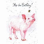 Hopper Studios Greeting Card - Hap-bee Birthday - Pig and Bumblebee
