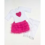 Heart T with Tulle Skirt & White Sequin Trim Leggings for 18 Inch Doll