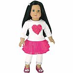 Heart T with Tulle Skirt & White Sequin Trim Leggings for 18 Inch Doll