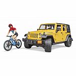 Jeep Wrangler Rubicon Unlimited with Mountain Bike and Cyclist.