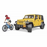 Jeep Wrangler Rubicon Unlimited with Mountain Bike and Cyclist.