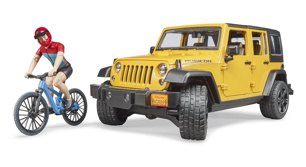 Jeep Wrangler Rubicon Unlimited with Mountain Bike and Cyclist. - Toy Sense