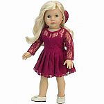 Berry Long Sleeve Lace Dress & Hair Tie for 18" Doll