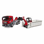 Bruder MAN TGS Truck With Roll-off Container and Schäffer Yard Loader