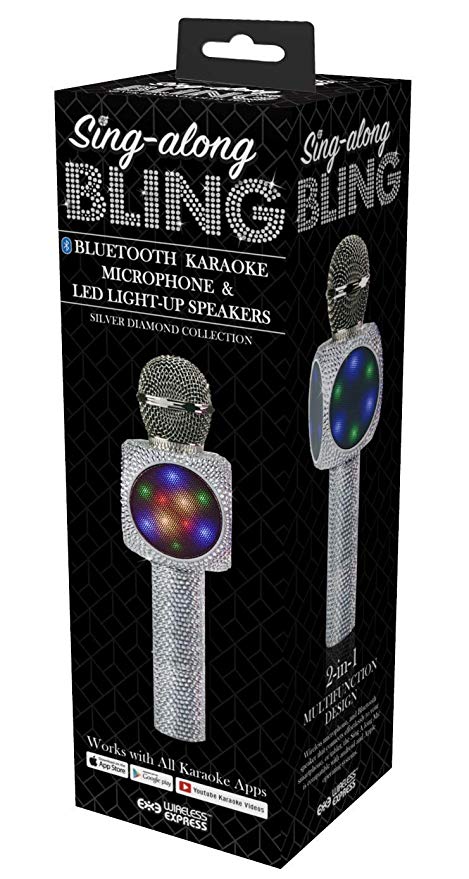 Easy to Use Portable Karaoke Machine for Kids and Adults Nevlers 2 Pack Voice Changer and Colorful LED Lights Blue & Pink Crystal Karaoke Bling Microphones with Wireless Bluetooth Speaker 