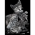 Mini Engraving Art: Silver - Tabby Cat & Kitten