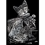 Mini Engraving Art: Silver - Tabby Cat & Kitten  