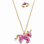 Glitter Pink Unicorn Necklace & Ring Set