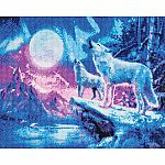 Crystal Art Large Framed Kit - Wolves and Northern Lights.